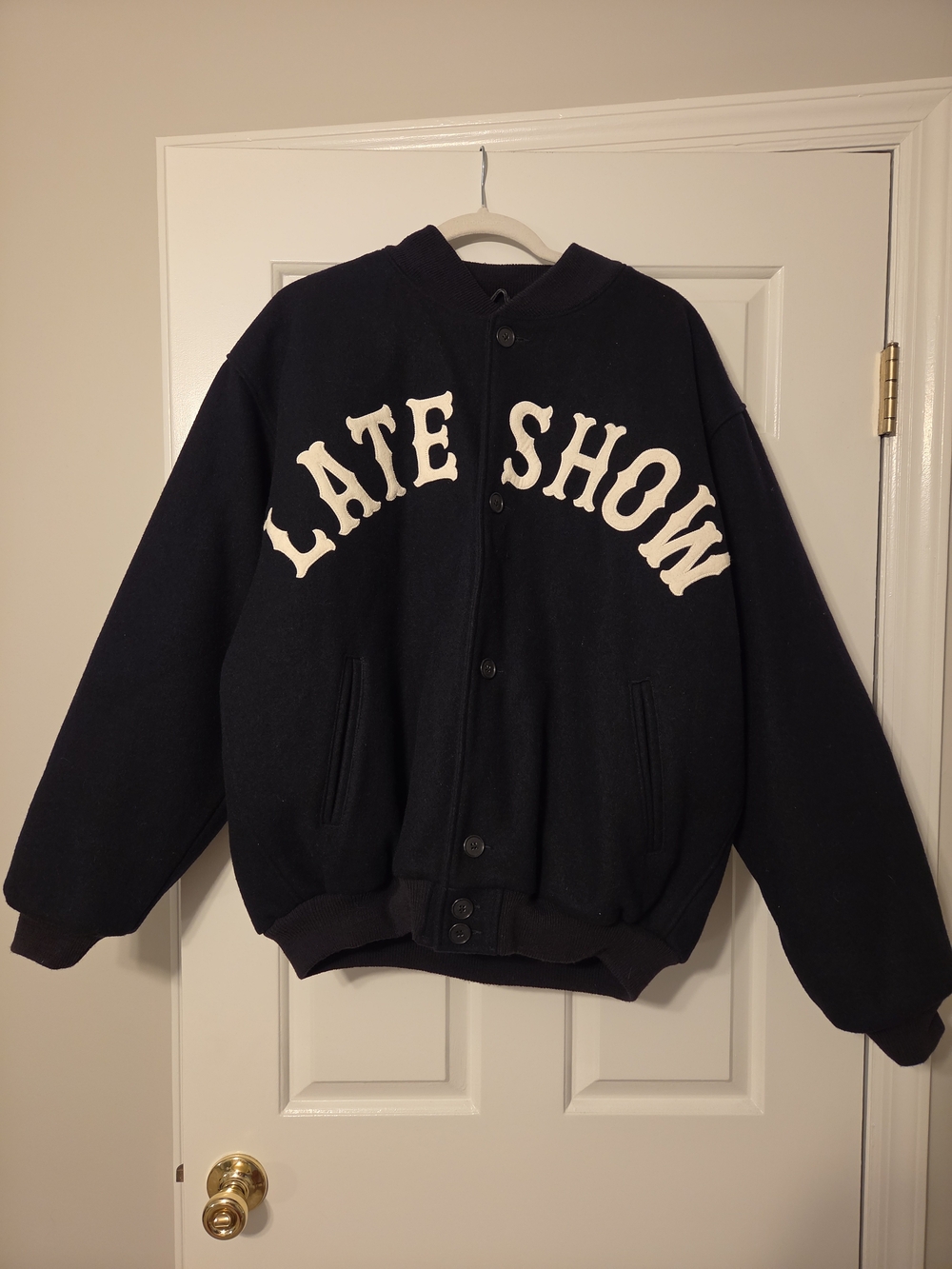 Vintage Late Show David Letterman Navy Varsity Jacket Virgin Wool 2007 Mens XL
